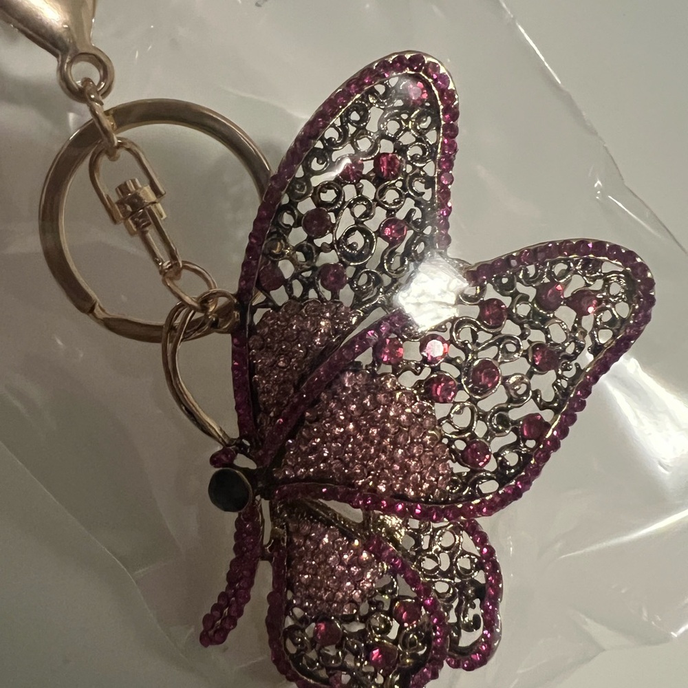 Pink and Gold Butterfly Keychain